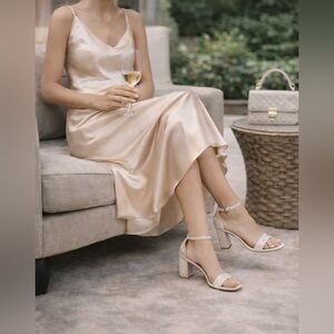 Stuart Weitzman NudistCurve 75 Crystal Block Heel Sandals Size 7.5B NWOB